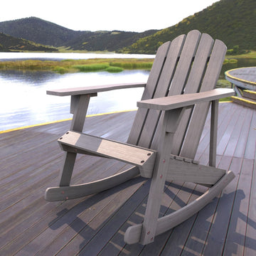 Kiawah Outdoor Patio Classic Acacia Wood Adirondack Rocking Chair - JONATHAN Y
